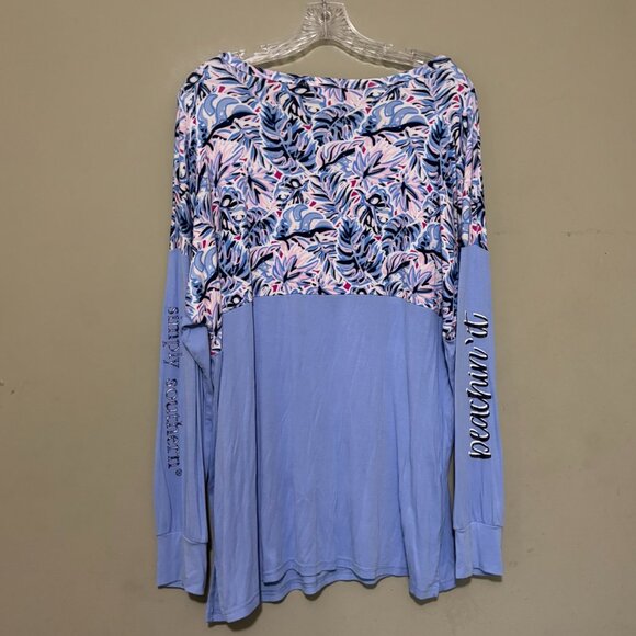 Simply Southern Long Sleeve Graphic Top – Blue Floral Print, Size XL - Picture 2 of 5